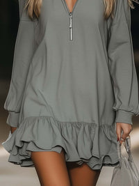 Mabel – Zip V-Neck Ruffle-Hem Mini Dress