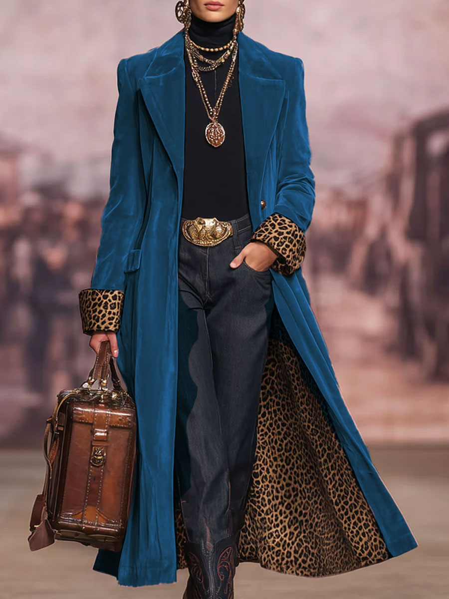 Clementine – Velvet Coat with Leopard Trim