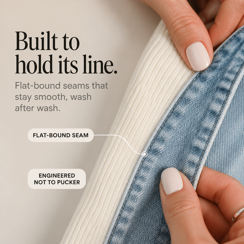 Ribova – Ribbed Knit Coat with Denim Panels