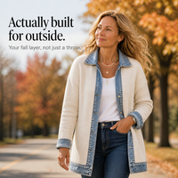 Ribova – Ribbed Knit Coat with Denim Panels