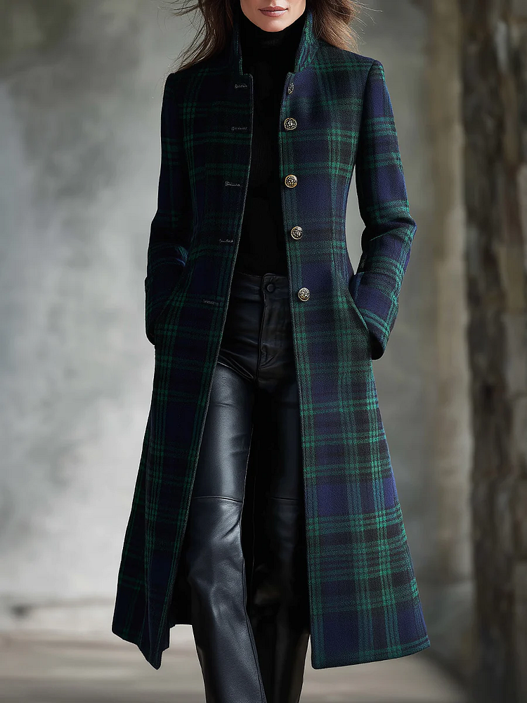 Maren tartan midi coat, front view