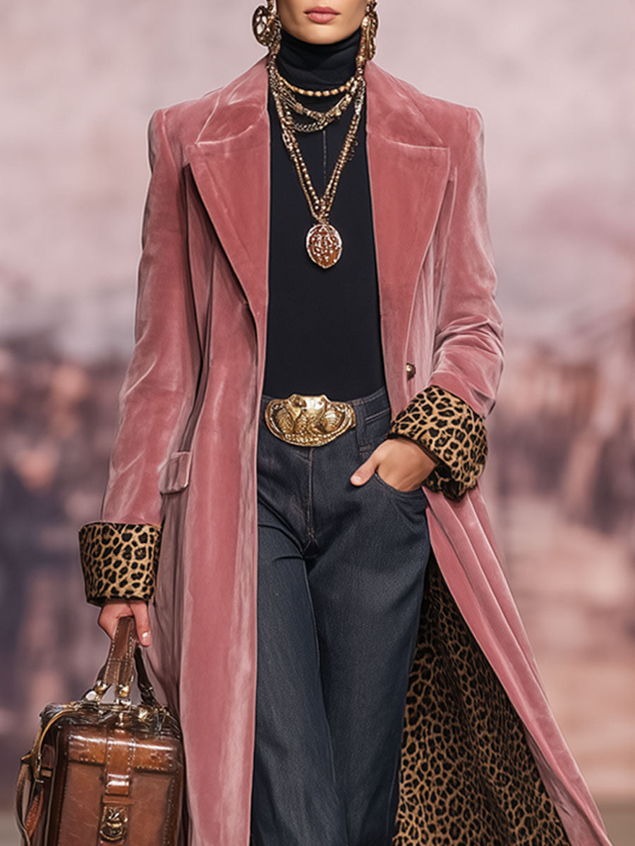 Clementine – Velvet Coat with Leopard Trim