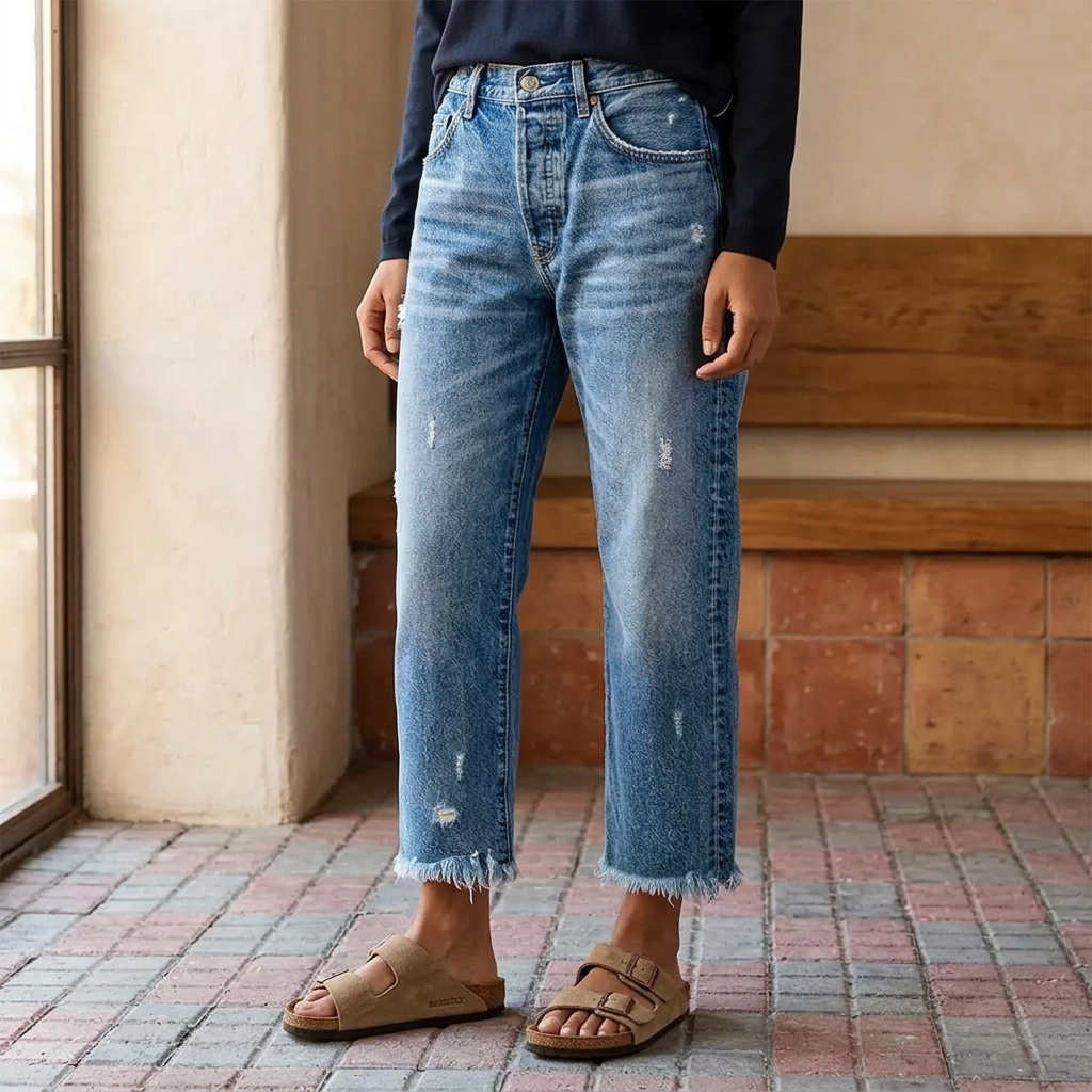 Vivara – Retro Fringed Cropped Straight-Leg Jeans