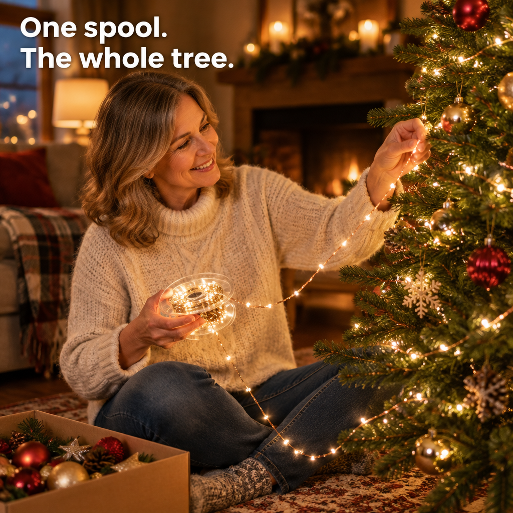 Unrolling the micro LED spool next to the tree