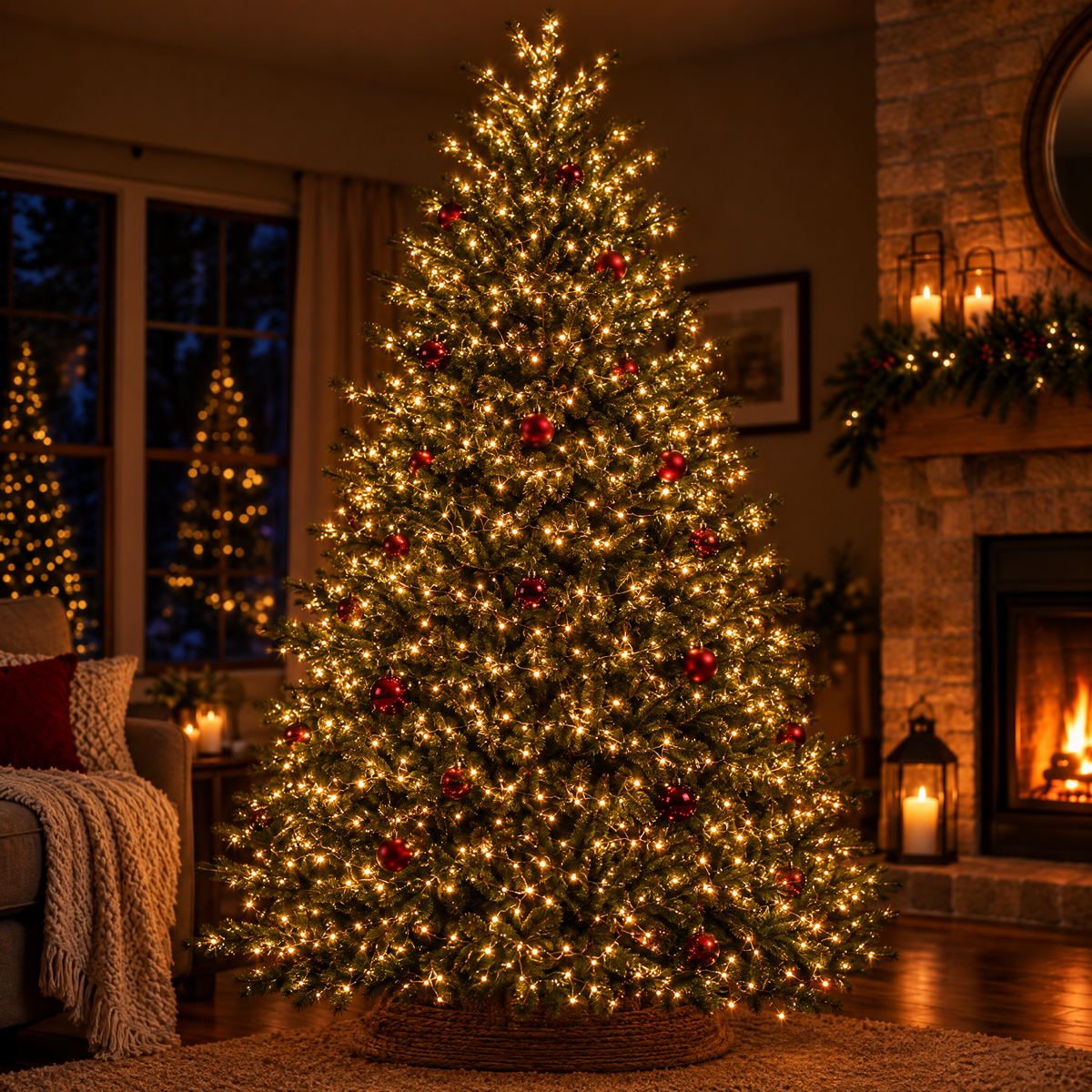 Christmas tree lit with warm white micro LED fairy lights