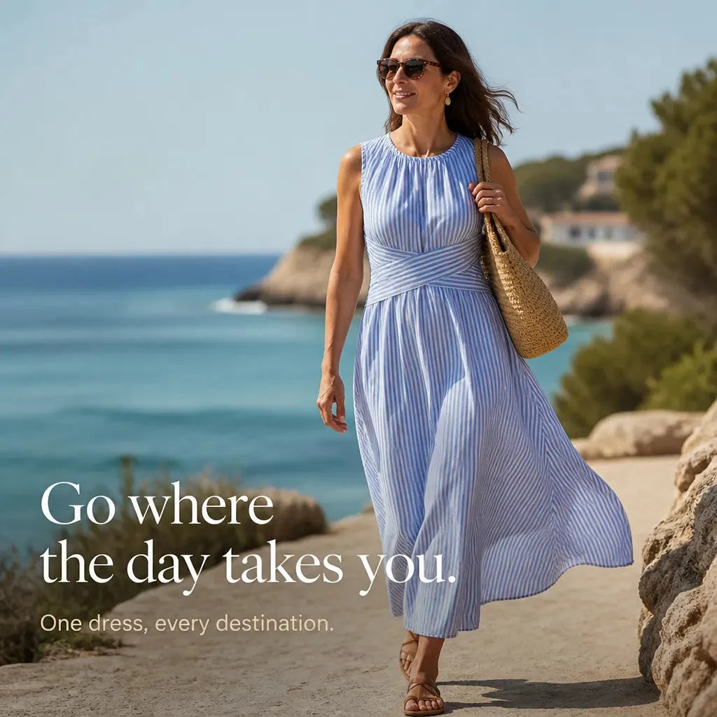 Marelle – Striped Wrap-Waist Maxi Dress