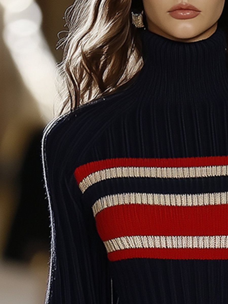 Beatrix – High-Neck Striped Knit Mini Dress