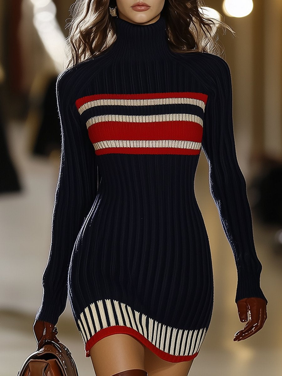 Beatrix – High-Neck Striped Knit Mini Dress