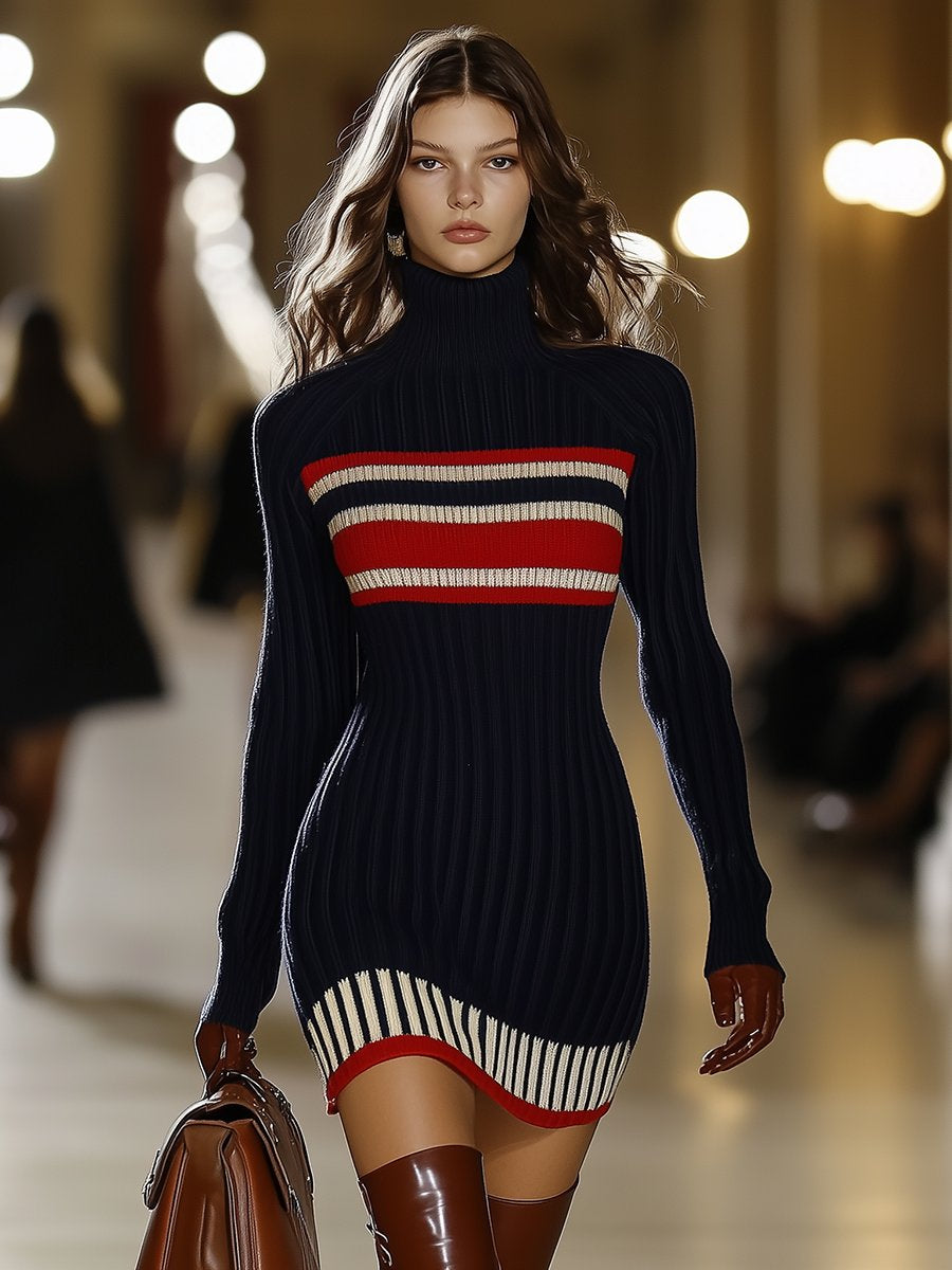 Beatrix – High-Neck Striped Knit Mini Dress