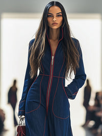 Dolores – Topstitched Wide-Leg Denim Jumpsuit