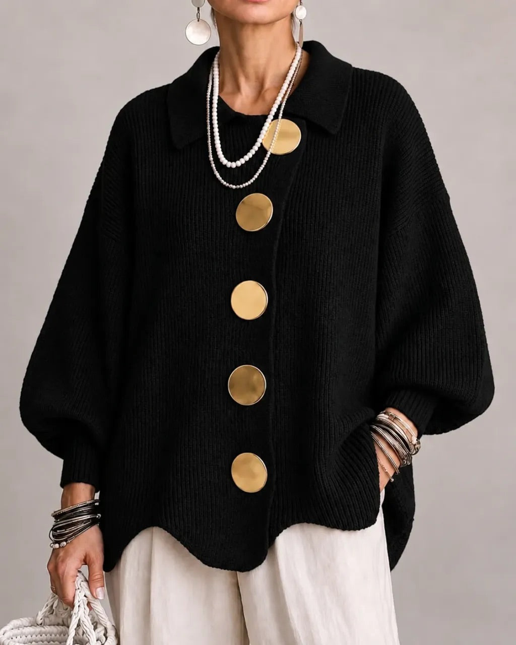 Karina – Oversized Collared Button Cardigan