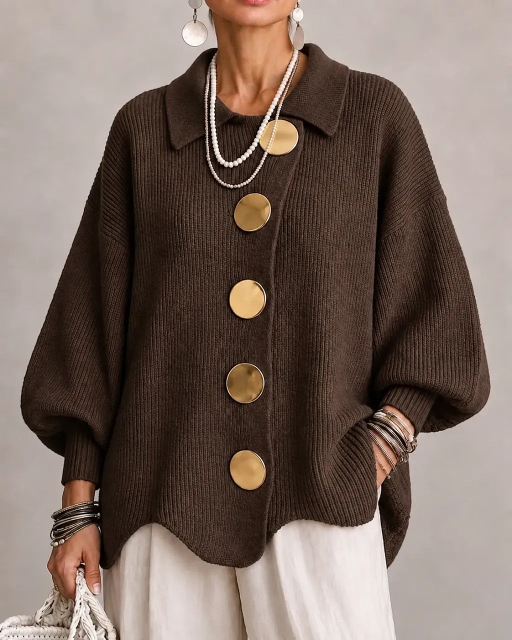 Karina – Oversized Collared Button Cardigan