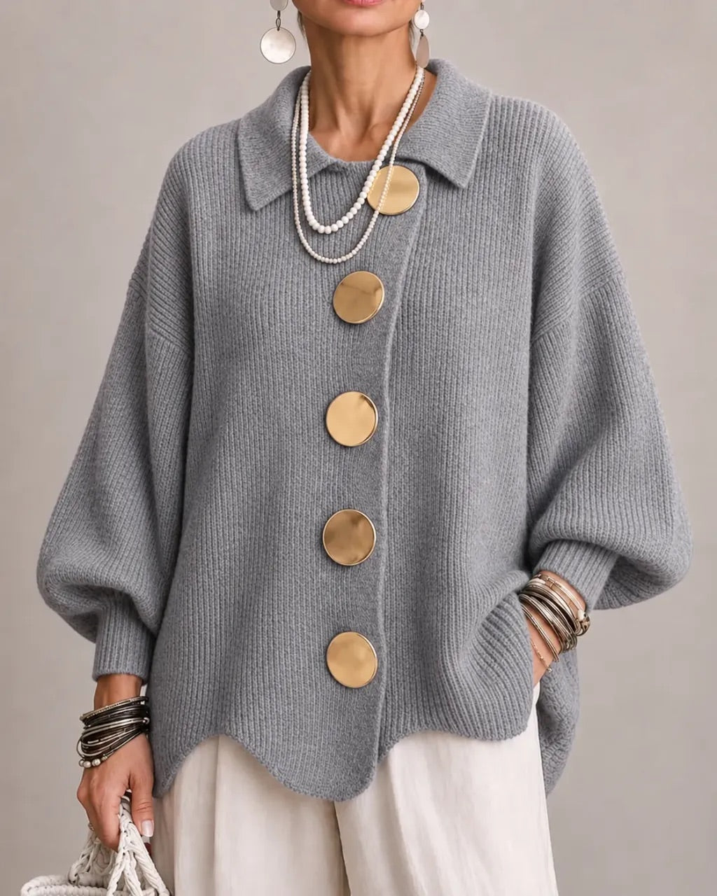 Karina – Oversized Collared Button Cardigan