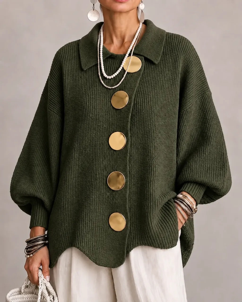 Karina – Oversized Collared Button Cardigan