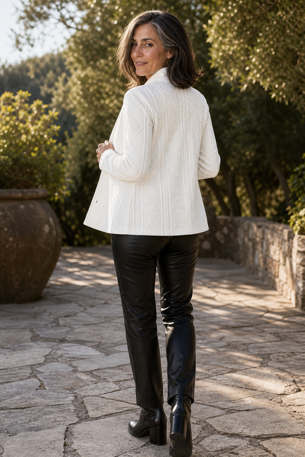 Bella – Textured Knit Stand-Collar Open-Front Blazer