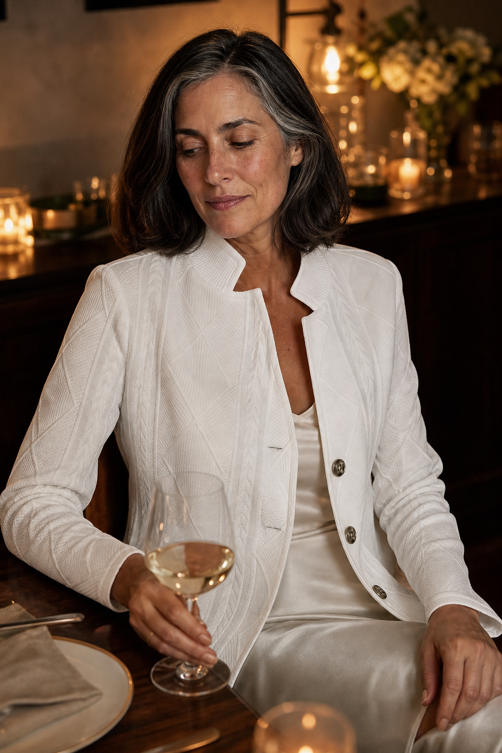 Bella – Textured Knit Stand-Collar Open-Front Blazer