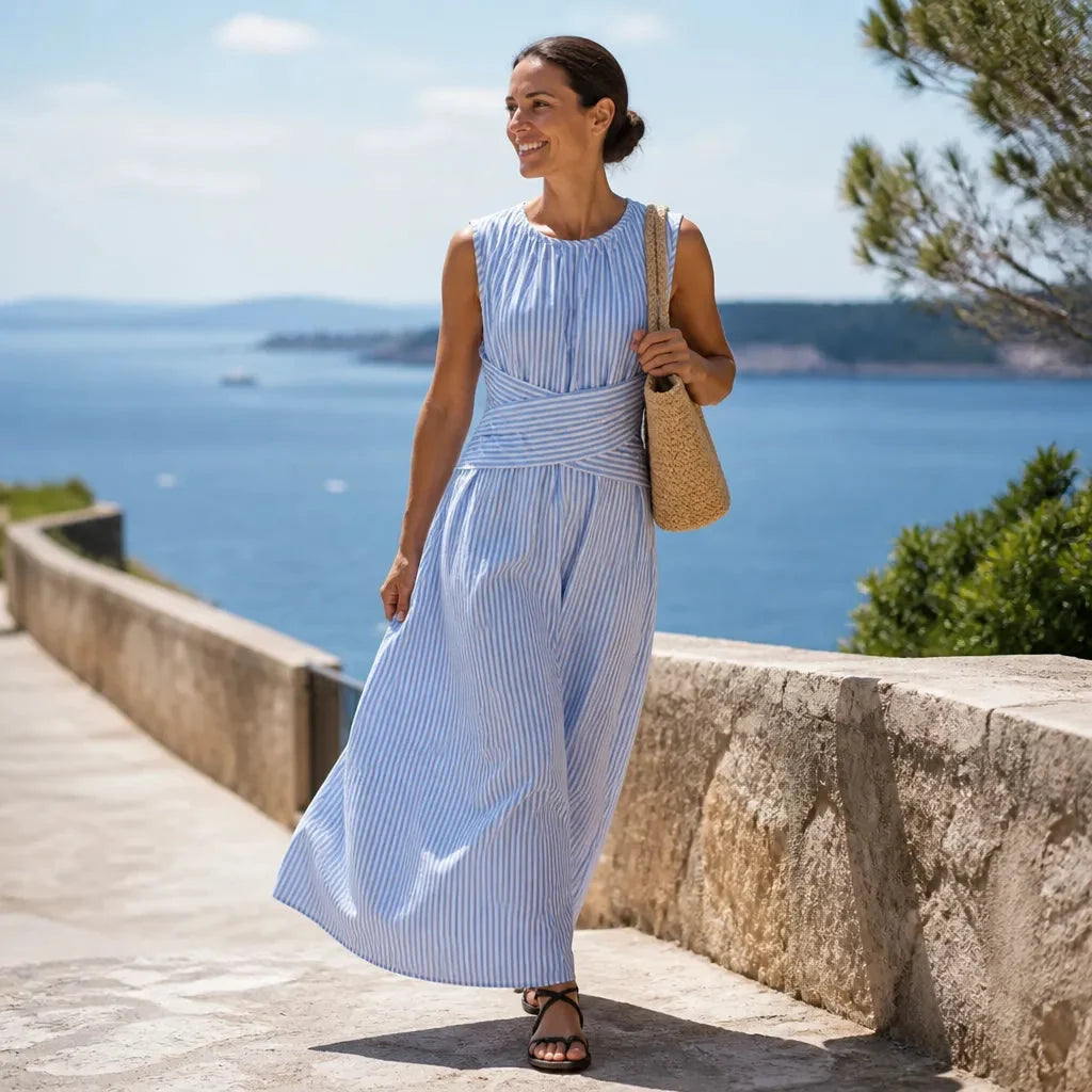 Marelle – Striped Wrap-Waist Maxi Dress