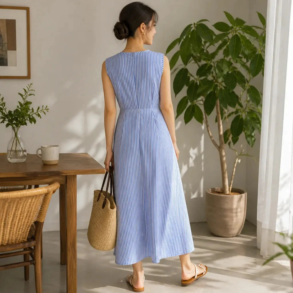 Marelle – Striped Wrap-Waist Maxi Dress