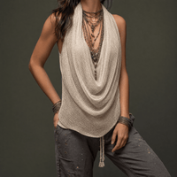 Lunessa – Draped Cowl-Neck Knit Halter Top