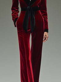 Sabrina – Belted Velvet Jumpsuit with Contrast Lapels