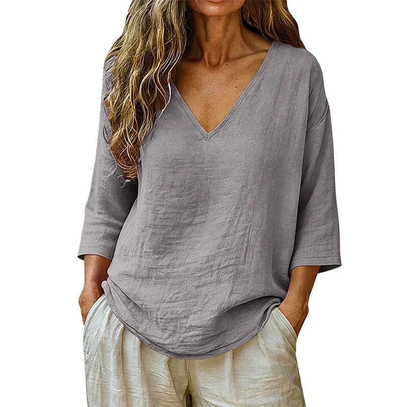 Sereva – Relaxed V-Neck Linen Blouse
