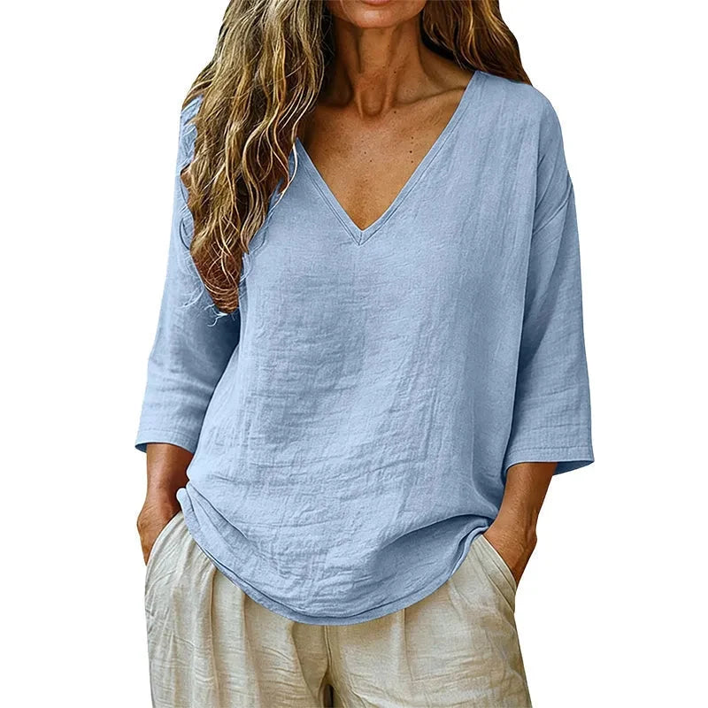 Sereva – Relaxed V-Neck Linen Blouse
