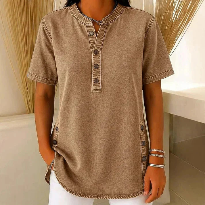 Avelyn – Henley Tunic Top with Side Buttons
