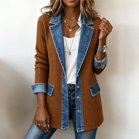 Ribova – Ribbed Knit Coat with Denim Panels