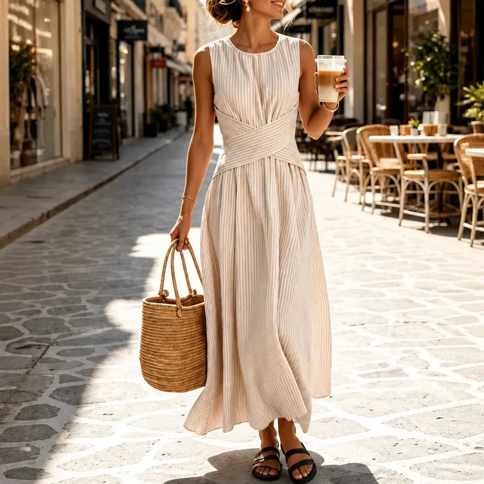Marelle – Striped Wrap-Waist Maxi Dress