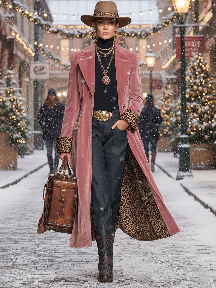 Clementine – Velvet Coat with Leopard Trim